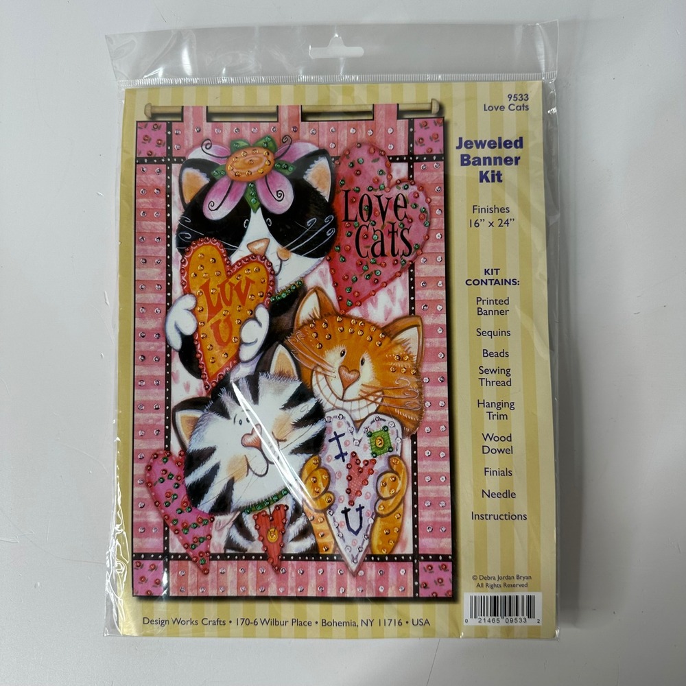 Love Cats Jeweled Banner Kit Design Works‎ Crafts 9533 Debra Jordan Bryan 16x24